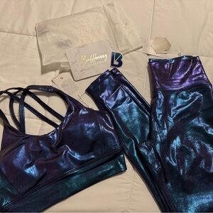 NWT Buffbunny Elysium Holographic Sports Bra and Leggings (both medium).